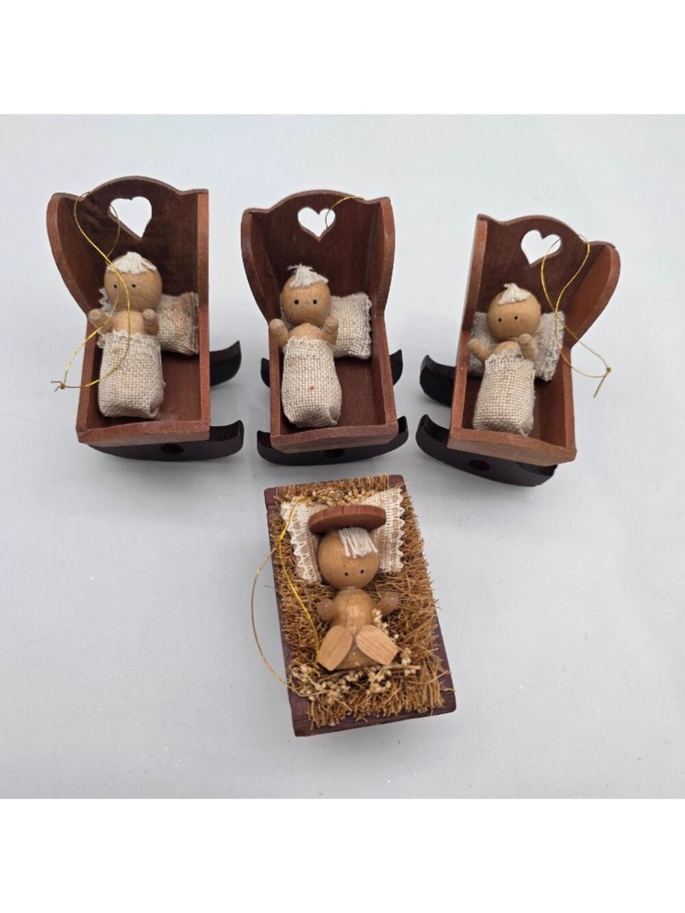 Vintage 1978 Gibson Wooden Nativity Baby Jesus Ornaments Set Of 4